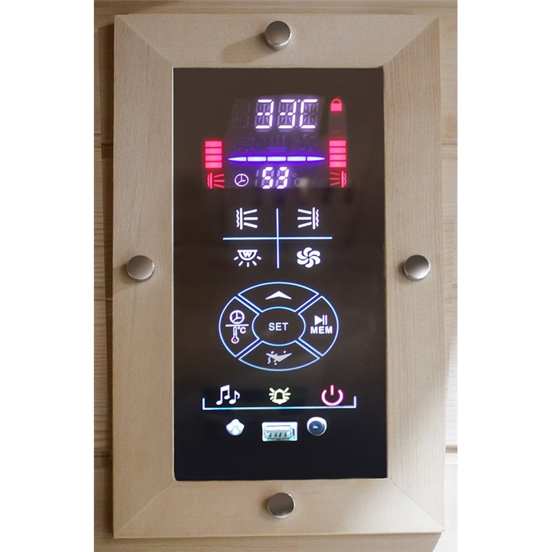 Large infrared sauna for 5-6 people. Entry on the left.