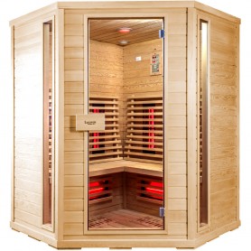 Corner Sauna Infrared Amon GX Infra Sauna for 4 persons Size: 1500 x 1500 x 2000 mmWood: Hemlock Heating System: Carbon Wave